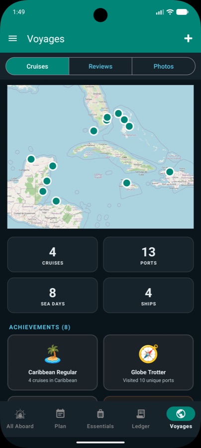 Your cruise history in Voyages